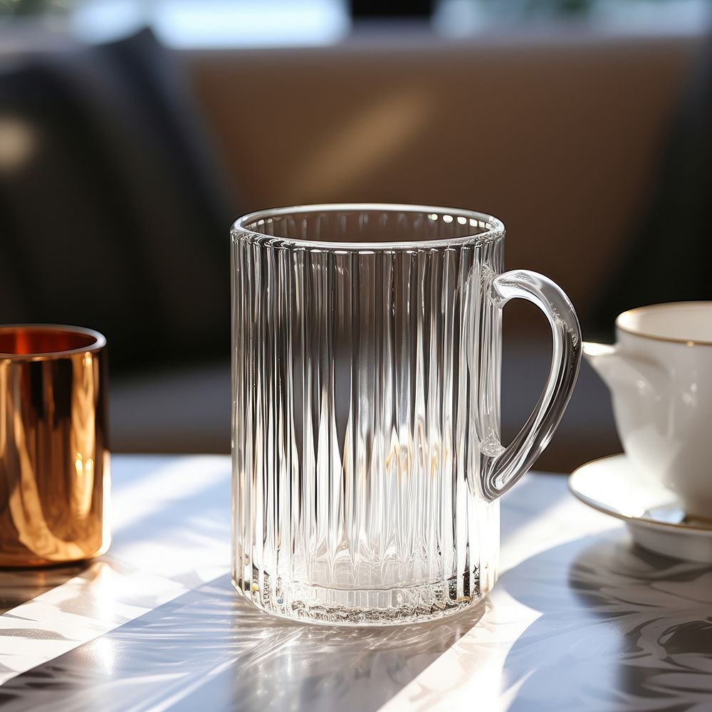 Borosilicate white mug coffee glass drink.