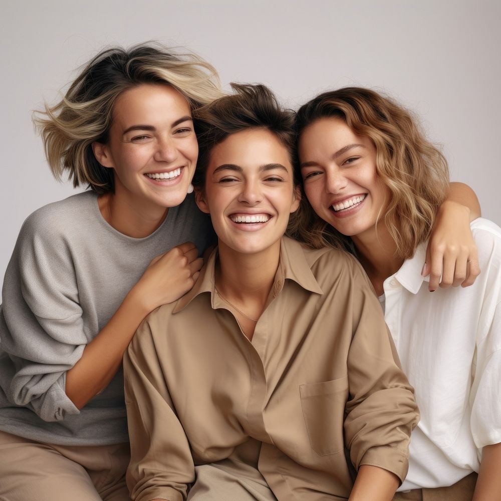 Three diverse women in different ages laughing smile adult.