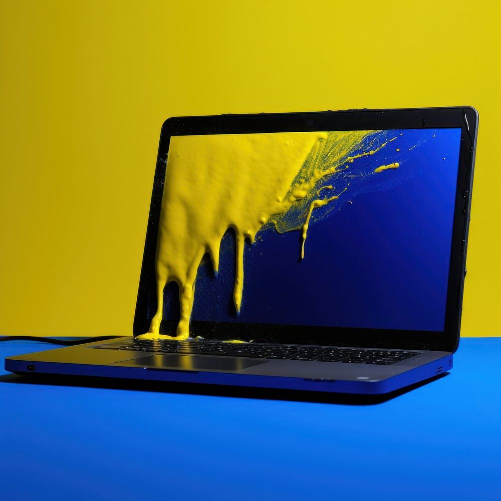 Laptop computer yellow screen.