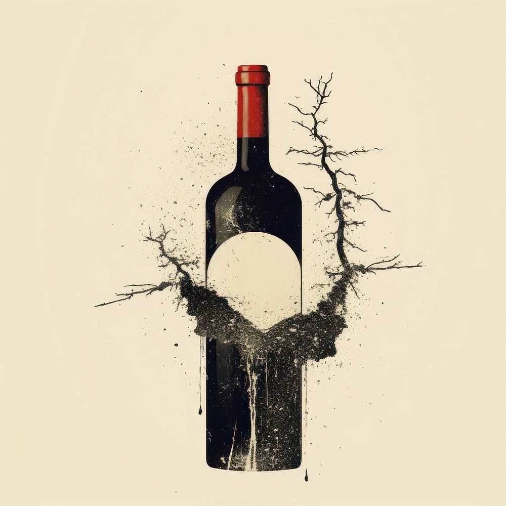 Silkscreen illustration of a Wine bottle wine drink wine bottle.