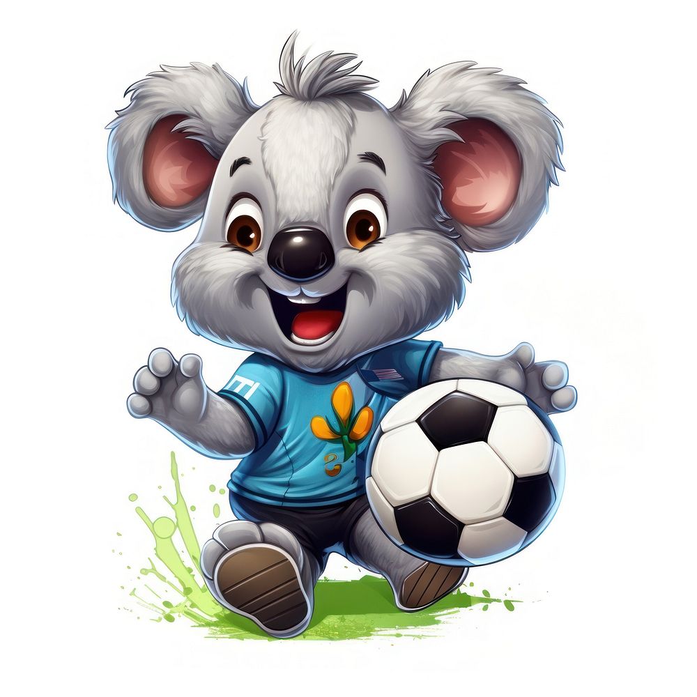 Koala character play football cartoon sports cute.