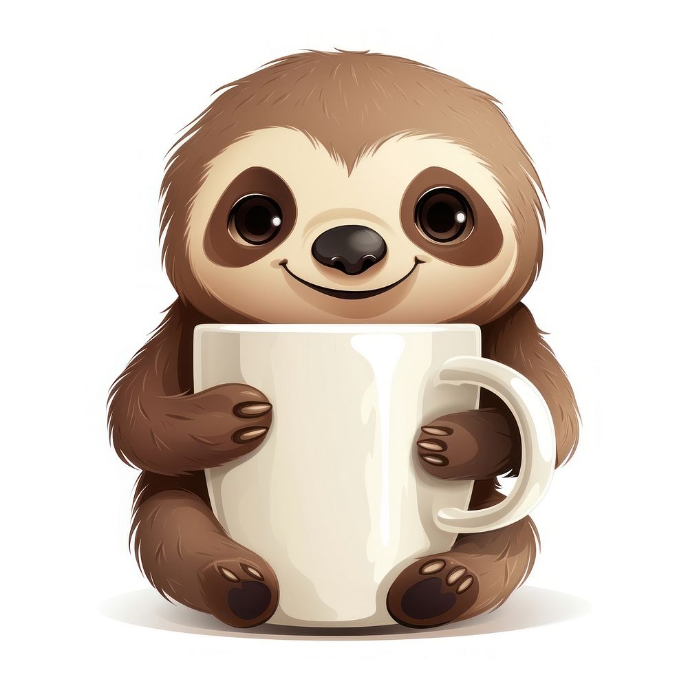 Sloth character chocolate mug cartoon coffee mammal.