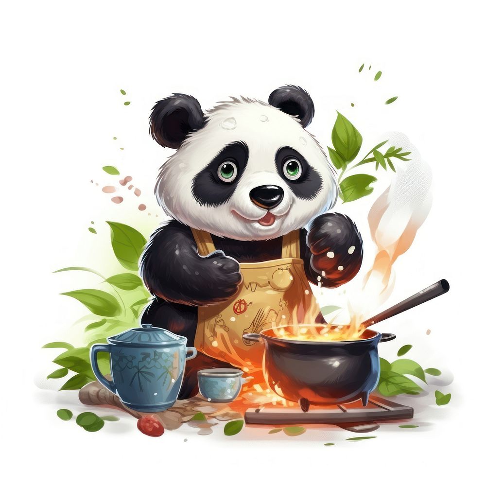 Panda character cooking cartoon cute porcelain.