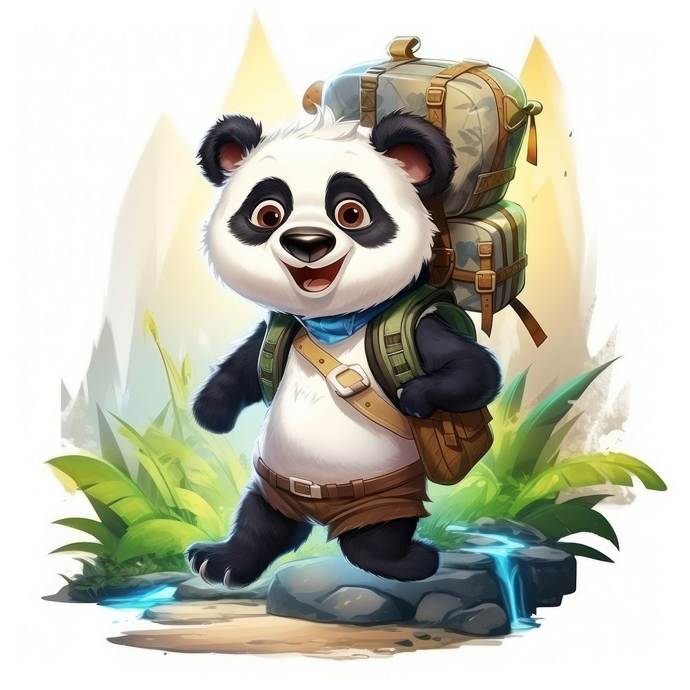 Panda character hiking summer cartoon cute representation.