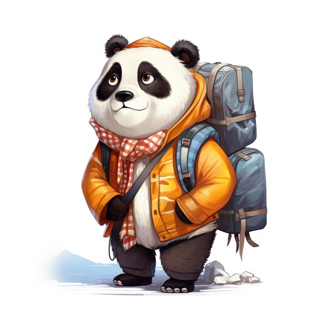 Panda character Vacation winter backpack cartoon cute.