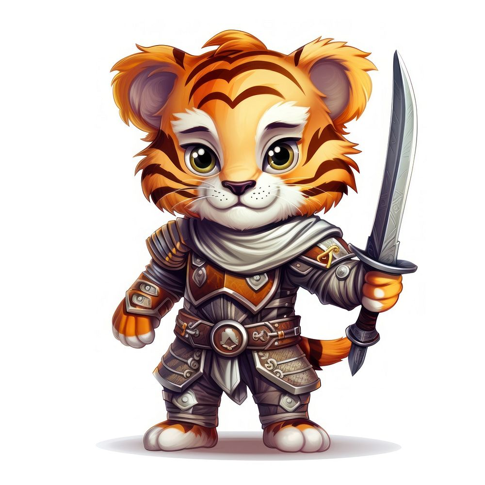 Tiger character knight animal cartoon cute.