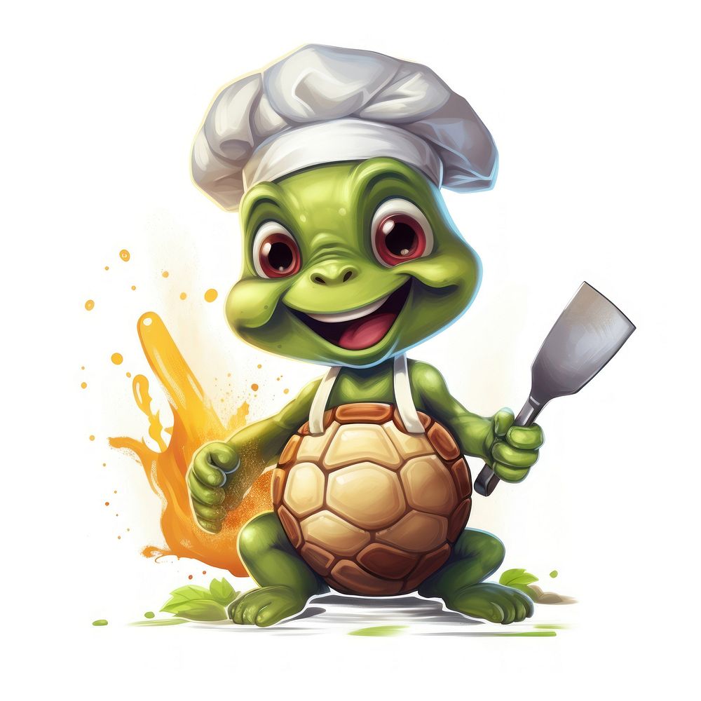 Turtle character cooking cartoon comics food.