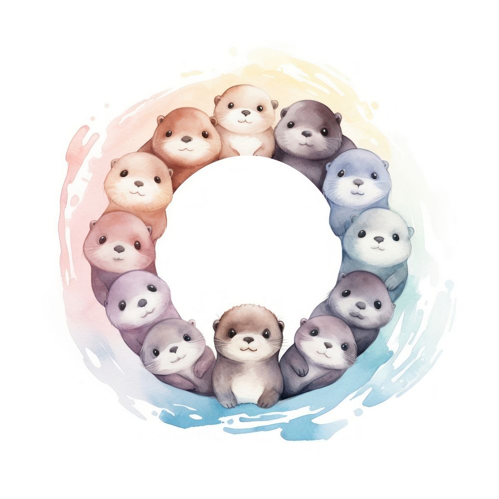 Baby otters circle border mammal animal toy.