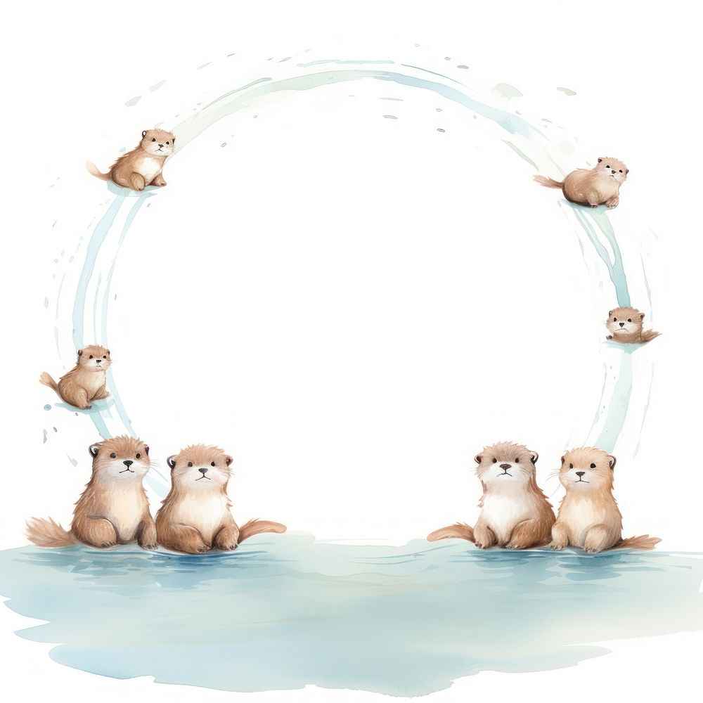 Baby otters circle border animal mammal architecture.