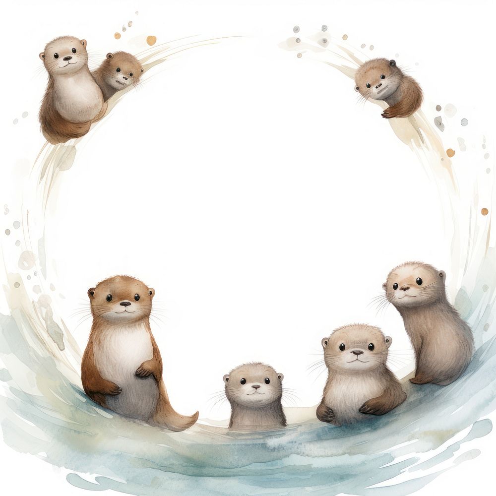 Baby otters circle border wildlife animal mammal.