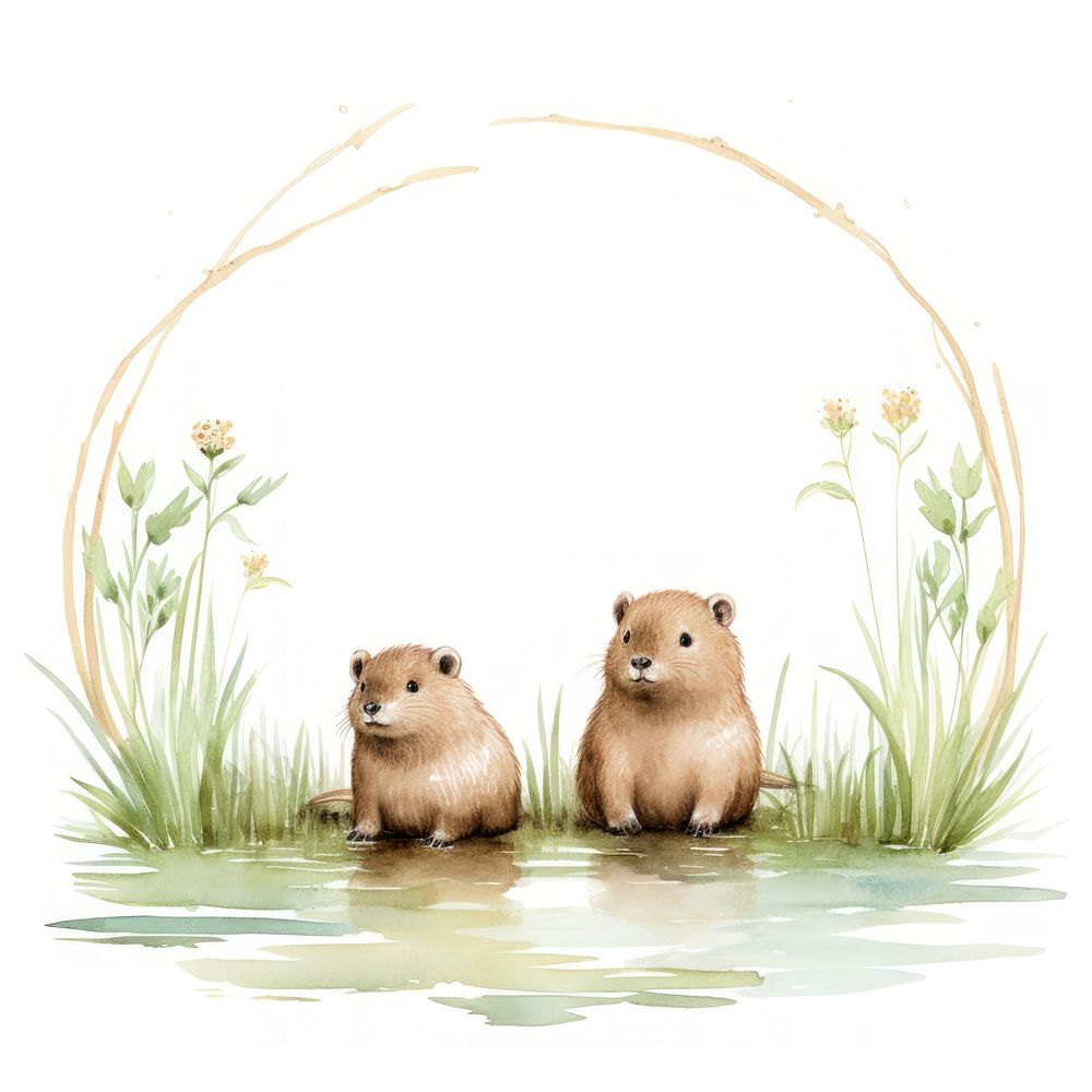Baby capybaras circle border wildlife animal mammal.