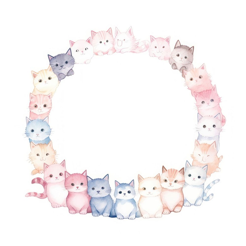 Baby cats cercle border mammal animal white background.