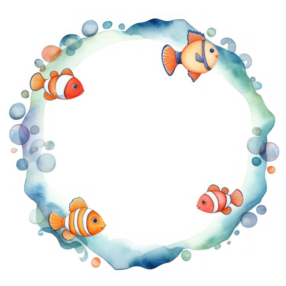 Baby clown fishs circle border underwater amphiprion goldfish.