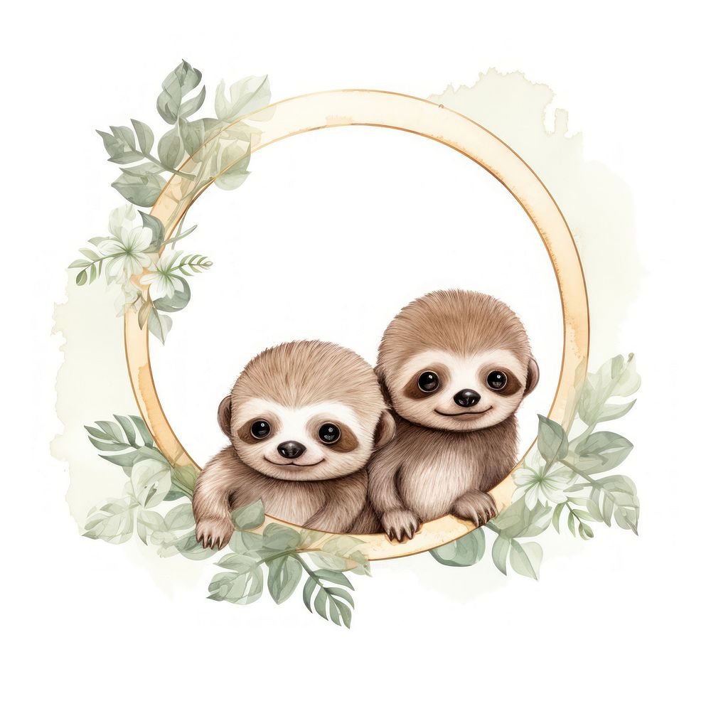 Baby sloths cercle border mammal animal togetherness.