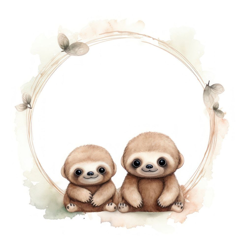 Baby sloths cercle border wildlife animal mammal.