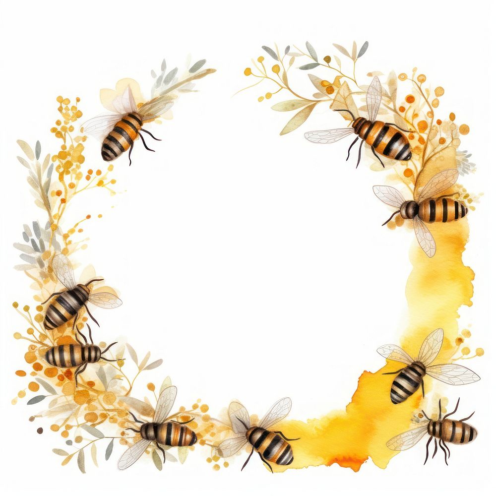 Bee honey comb border animal insect white background.