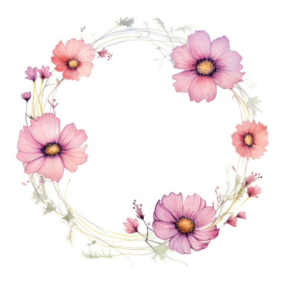 Cosmos cercle border pattern flower wreath.