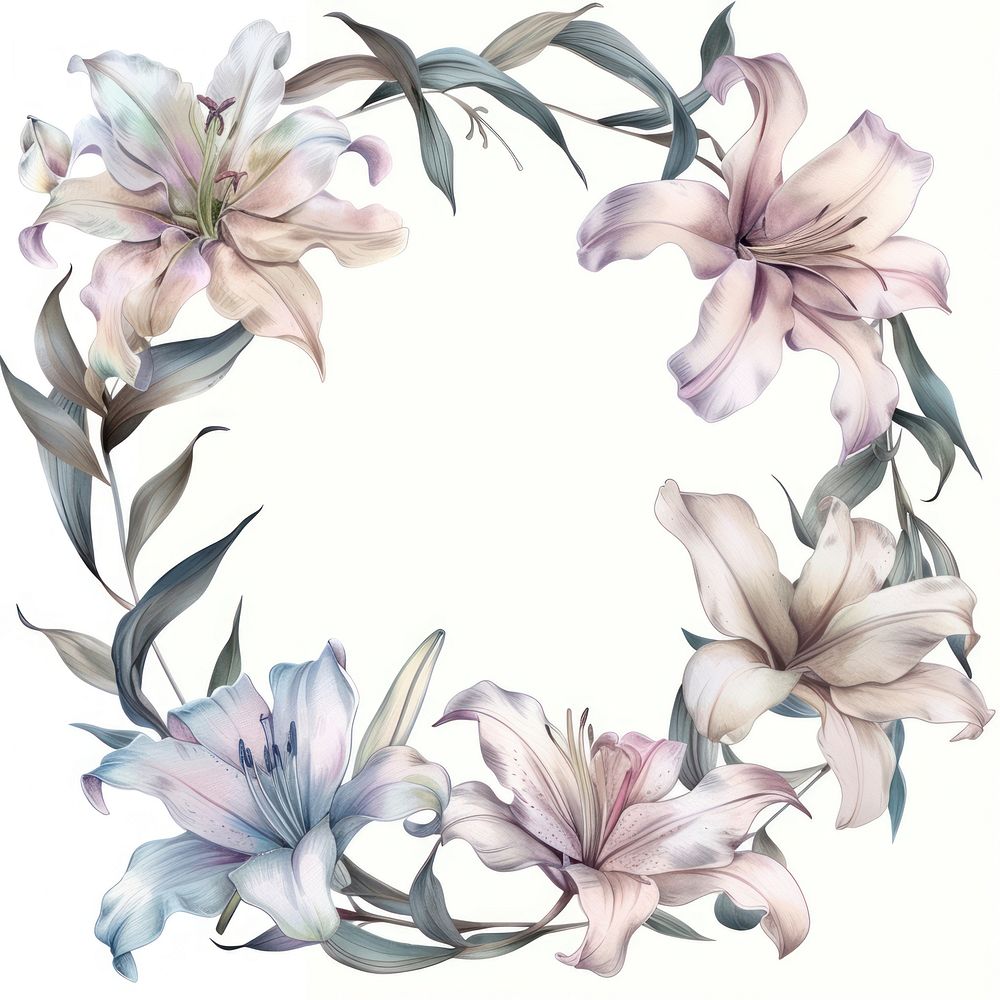 Lily cercle border pattern flower wreath.