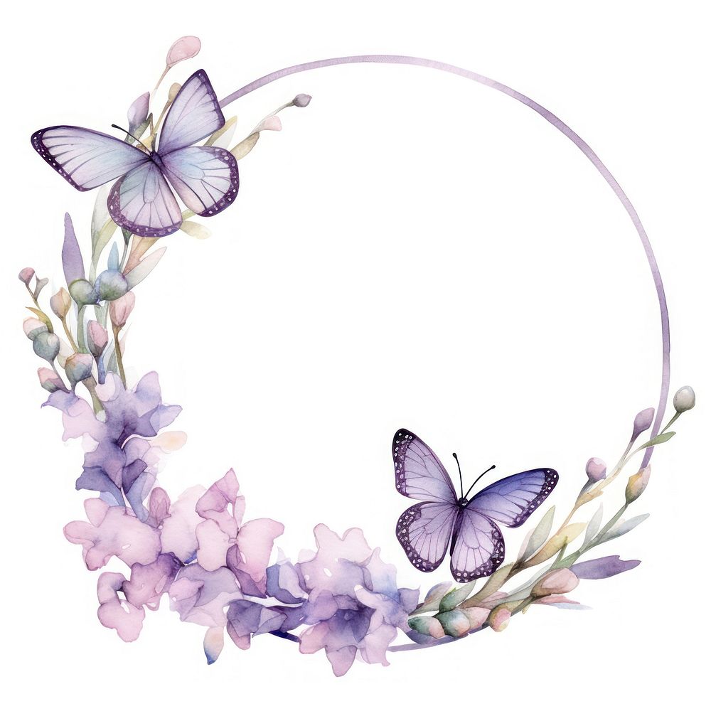 Lilac and butterfly cercle border flower wreath plant.
