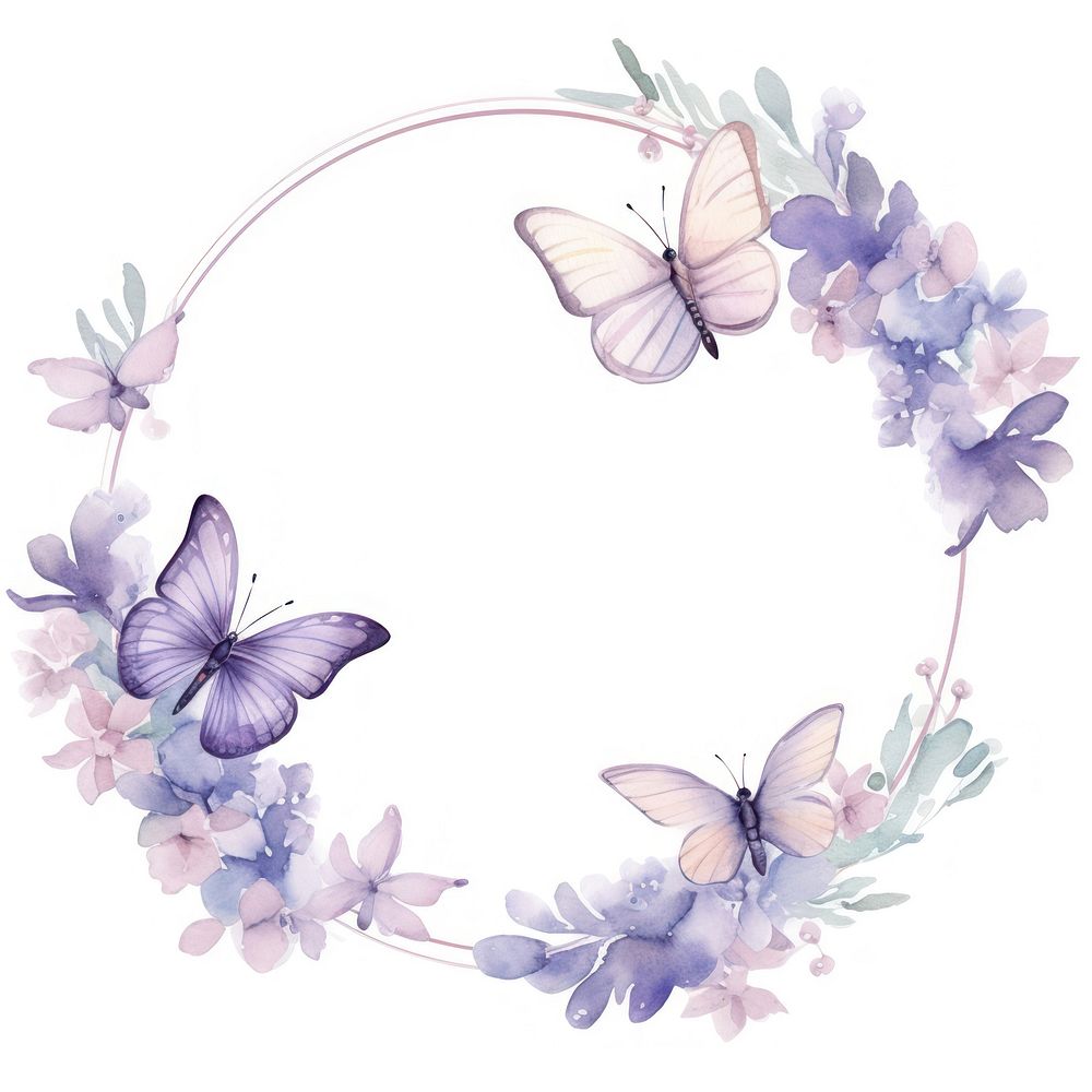 Lilac and butterfly cercle border flower wreath petal.