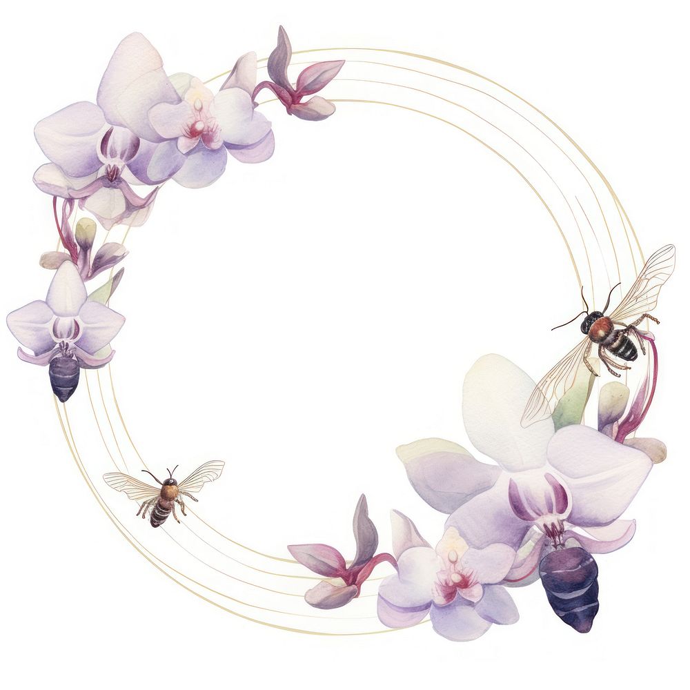 Orchid and bug cercle border flower insect wreath.