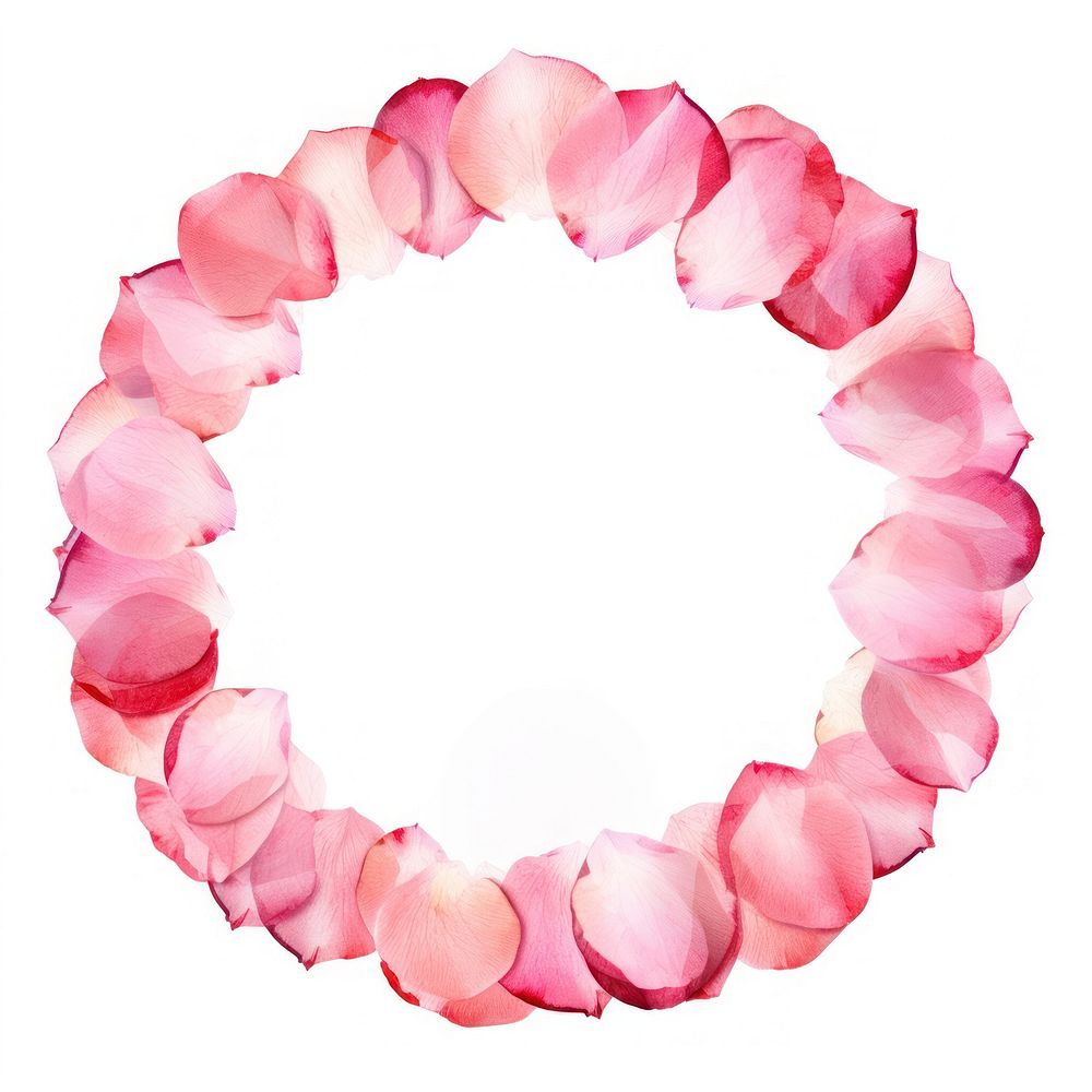 Rose petals cercle border wreath flower white background.
