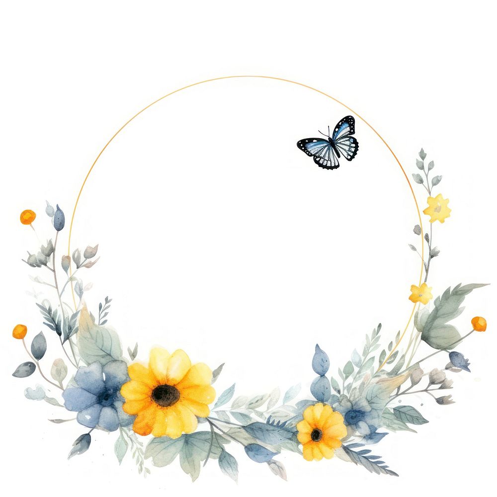Sun flower and butterfly cercle border sunflower pattern wreath.