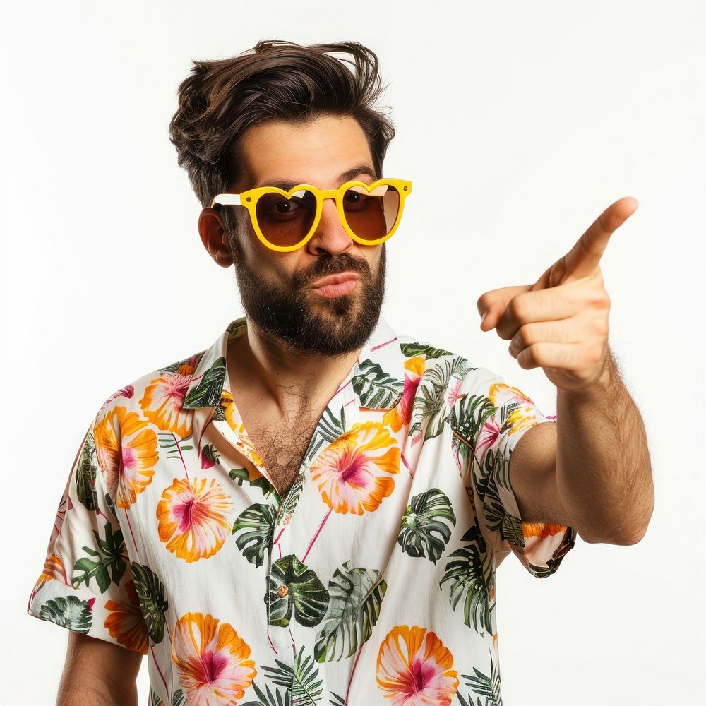 Funny guy with bristle wear tropical shirt hand sunglasses adult.