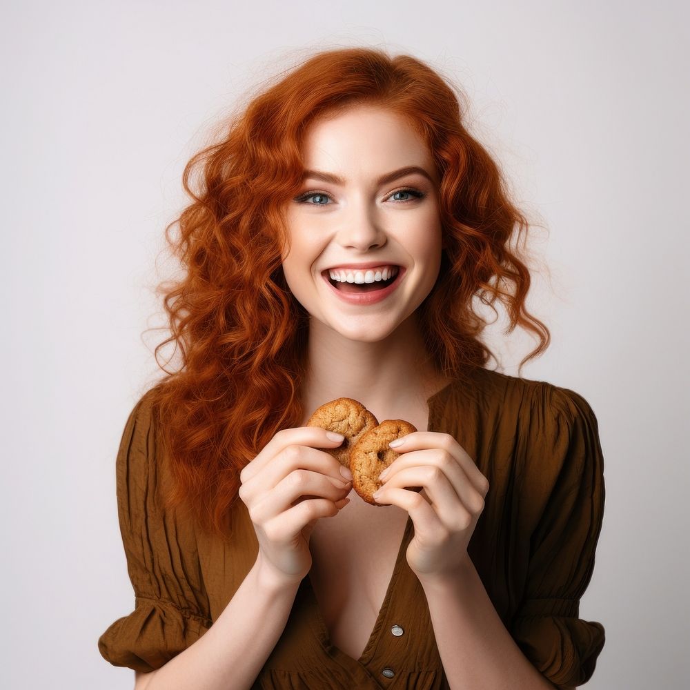 Eating portrait redhead smiling.