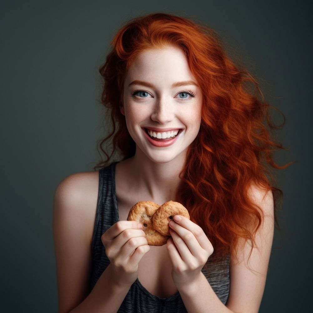 Portrait redhead smiling eating.