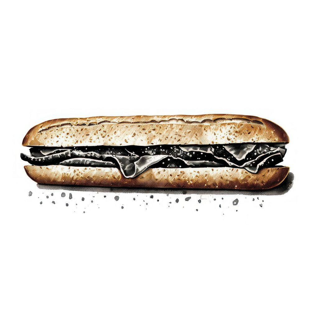 Baguette sandwich bread food white background.