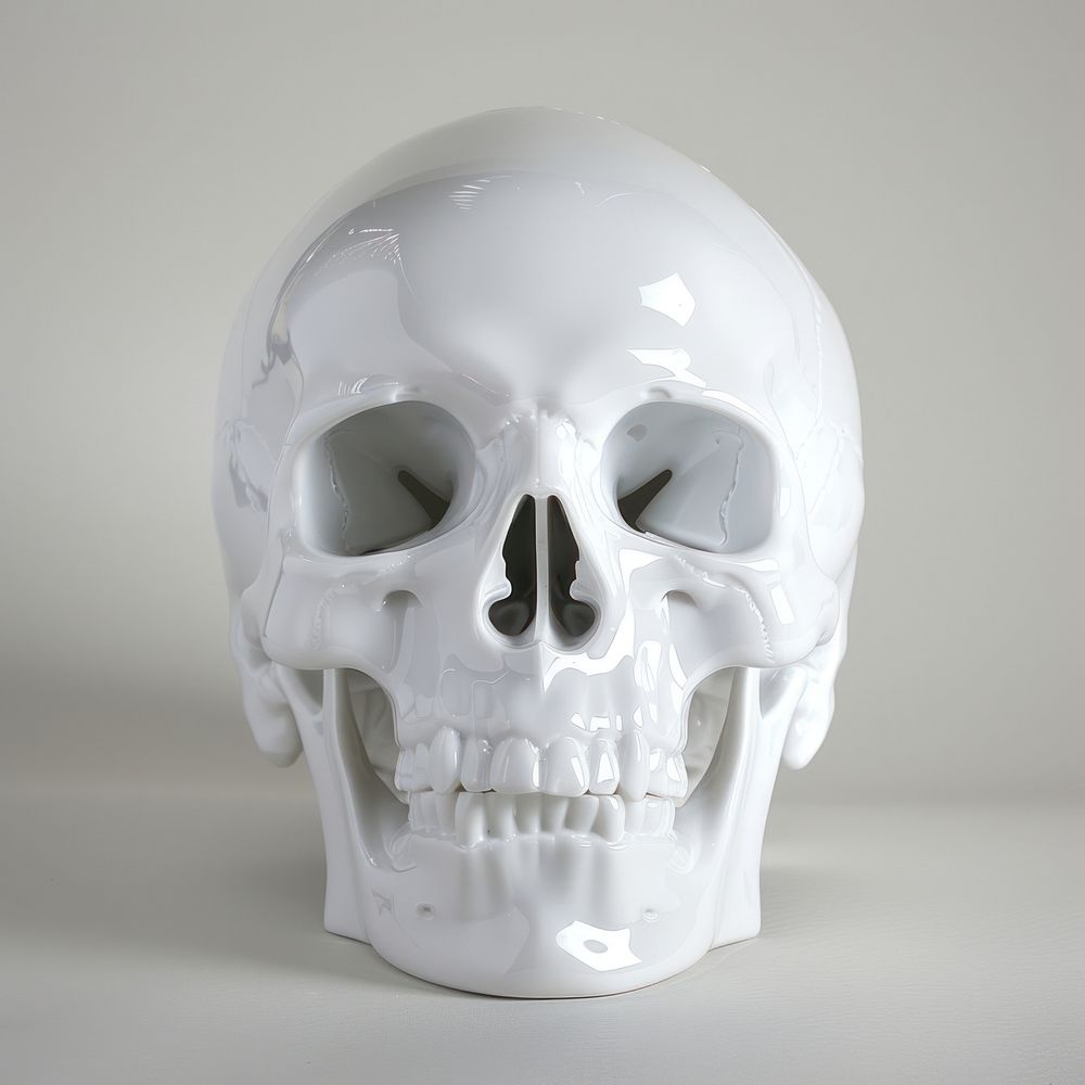 Funny plastic skull sculpture porcelain clothing.
