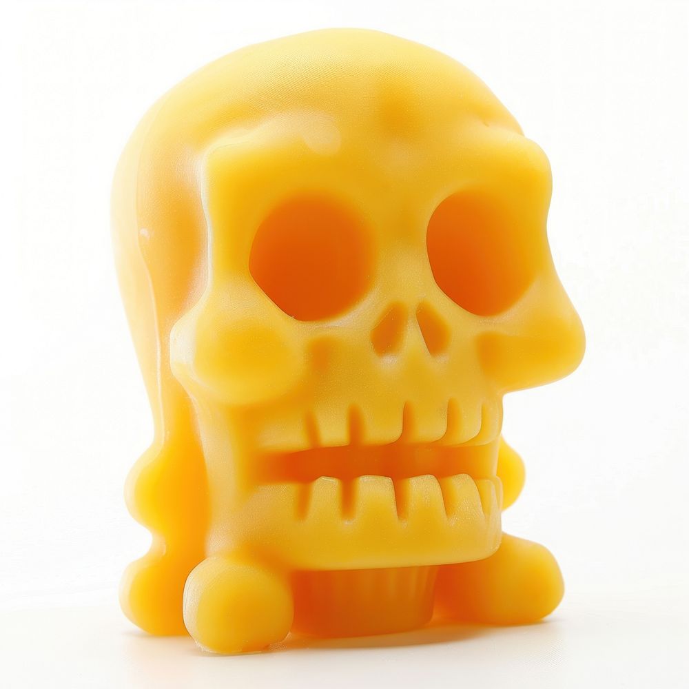 Funny rubber skull representation medication yellow.