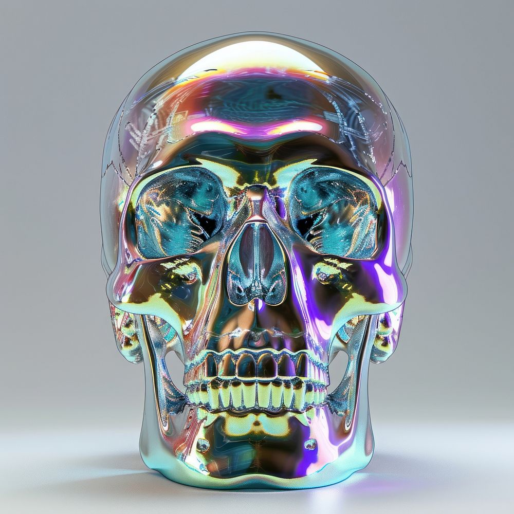 Iridescent skull science glowing anatomy.
