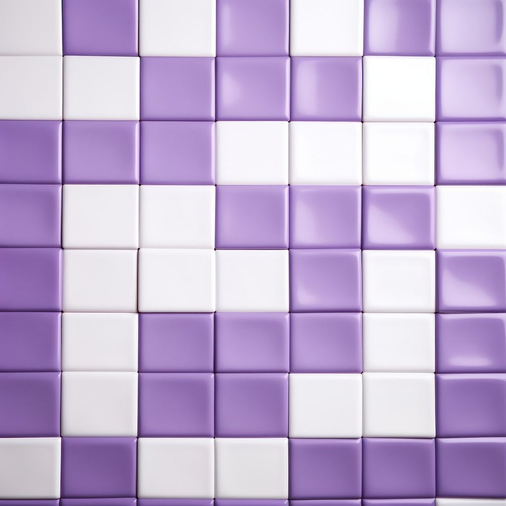 Tiles of purple pattern backgrounds white wall.