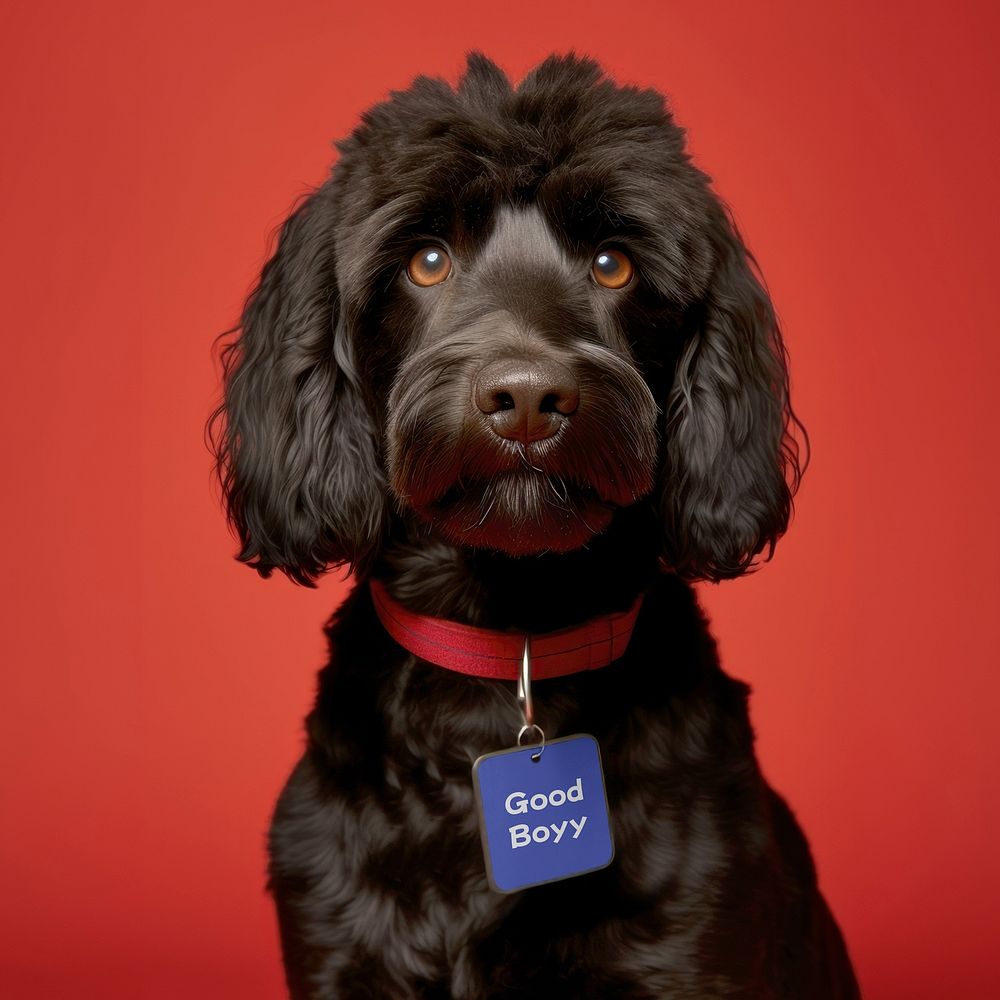 Cockapoo dog with red collar