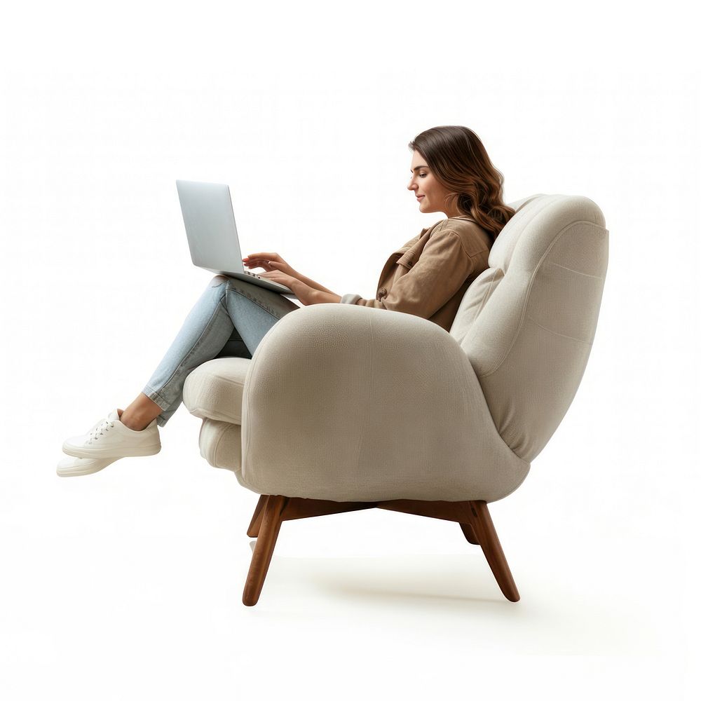 Woman with laptop chair furniture armchair.