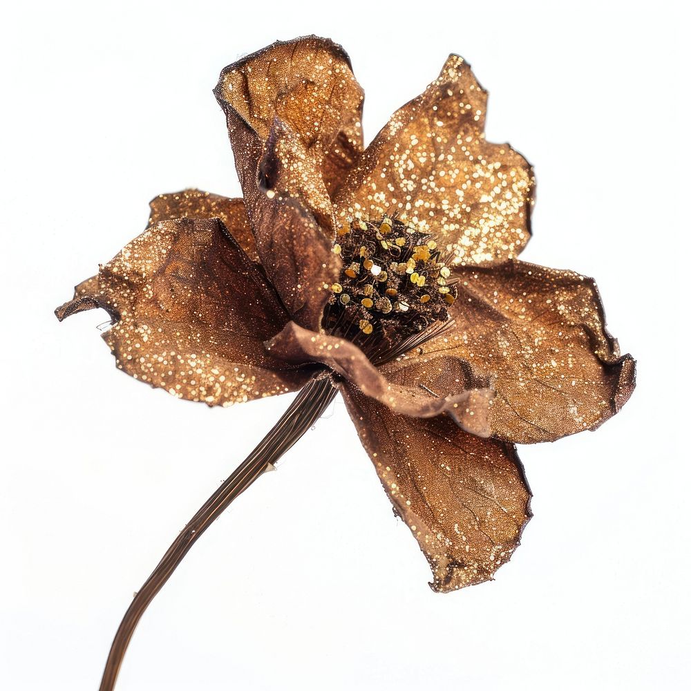Brown dried flower brooch plant white background.