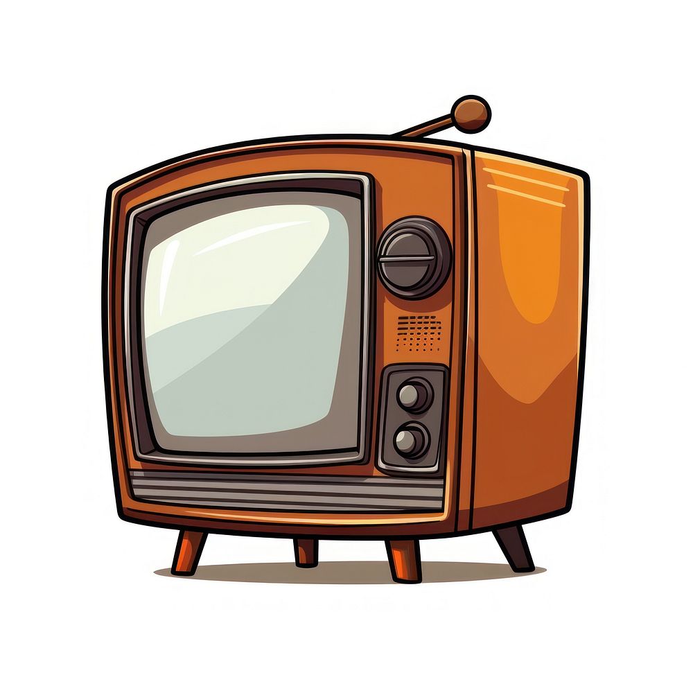 Vintage television standing cartoon white background broadcasting.