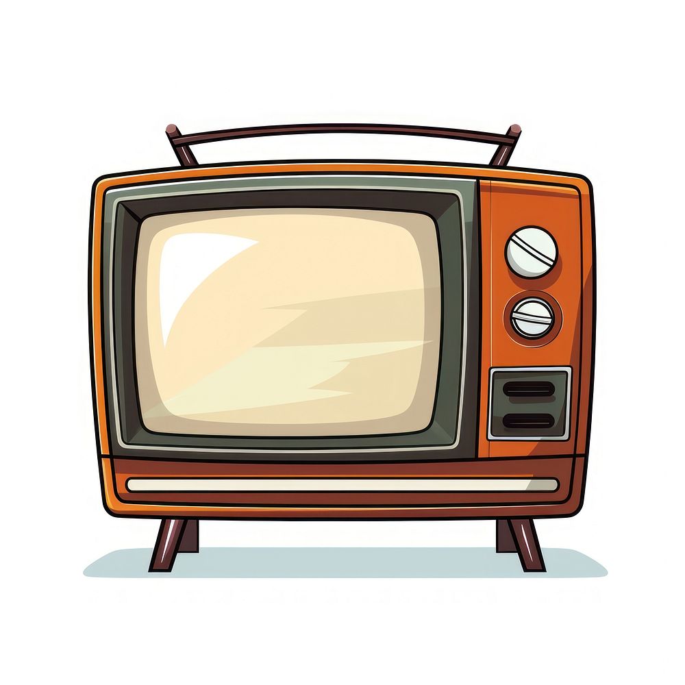 Vintage television standing cartoon screen white background.