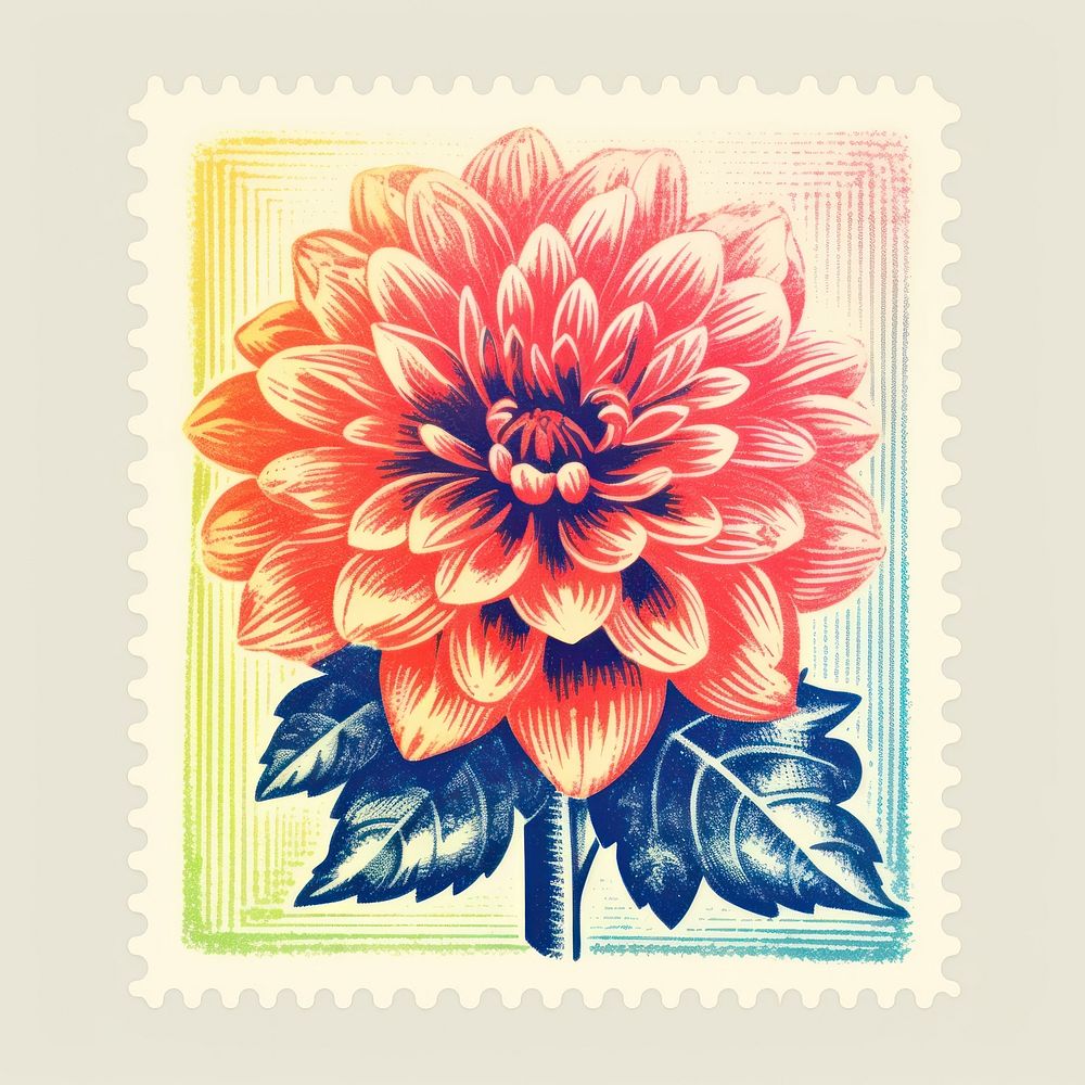 Flower with Risograph style dahlia plant inflorescence.