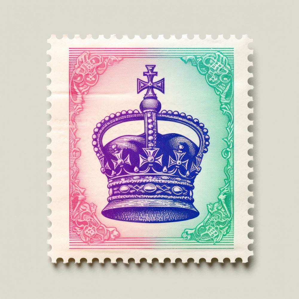 Crown with Risograph style postage stamp accessories creativity.