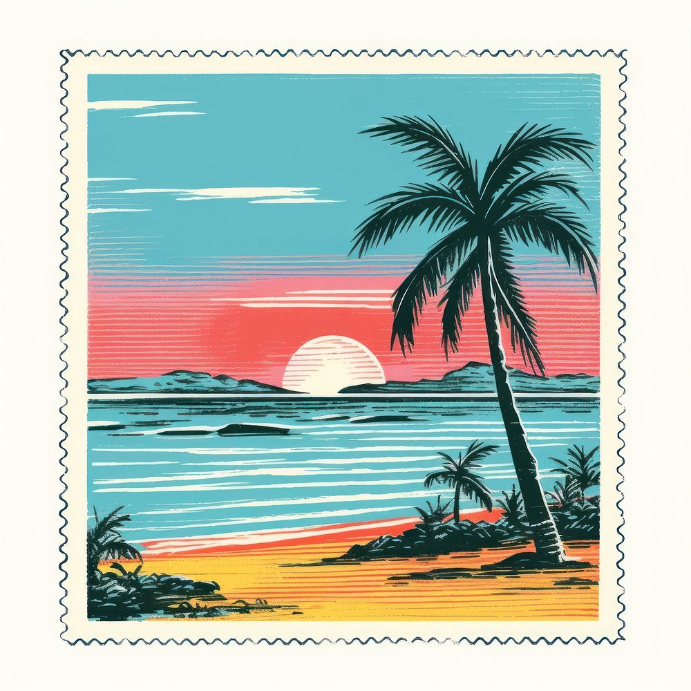 Beach with Risograph style painting outdoors nature.