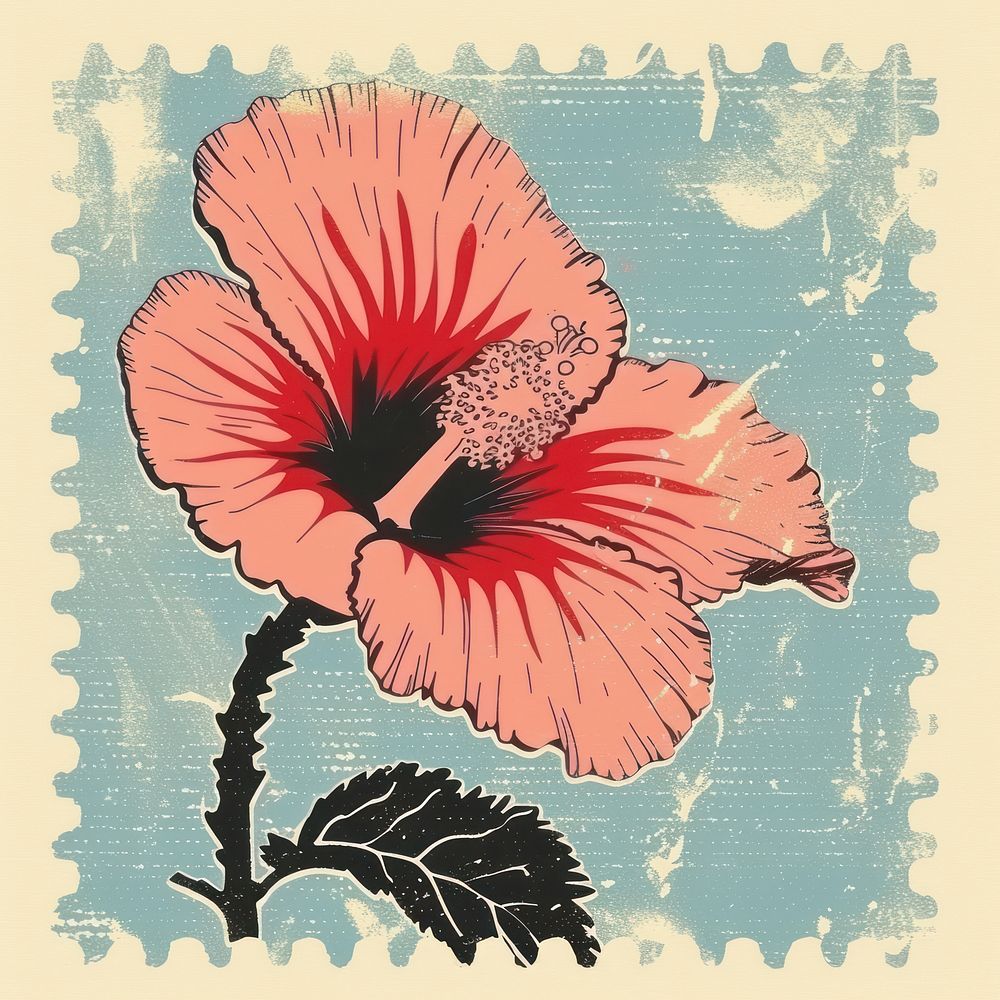 Flower with Risograph style hibiscus plant paper.