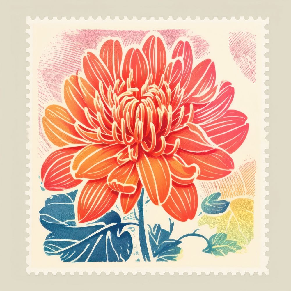 Flower with Risograph style dahlia plant inflorescence.