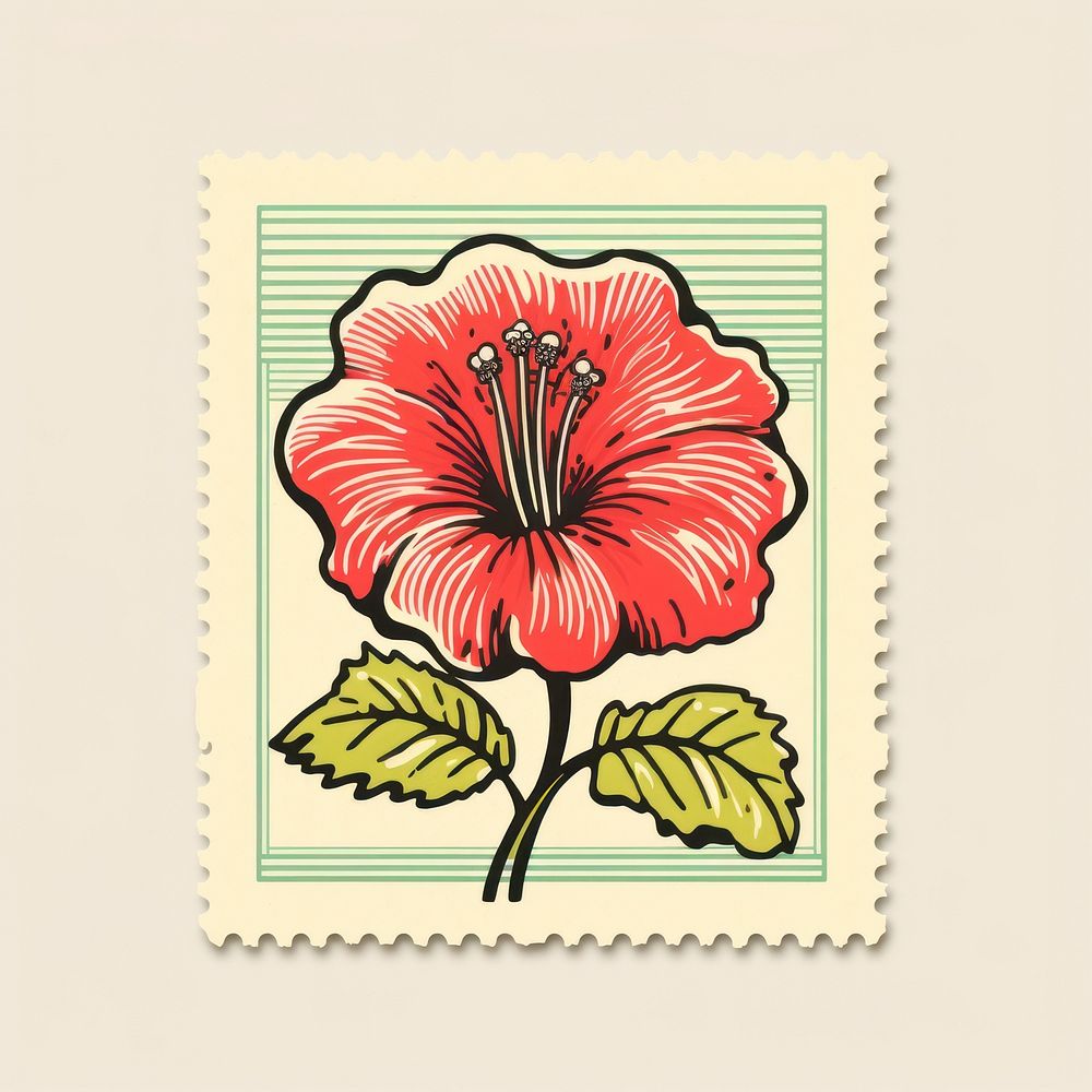 Flower with Risograph style hibiscus plant inflorescence.