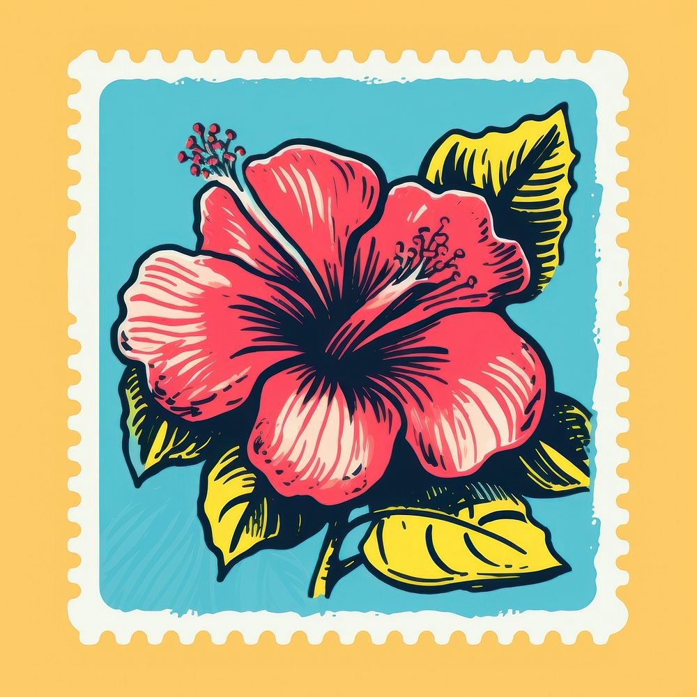 Flower with Risograph style hibiscus plant petal.