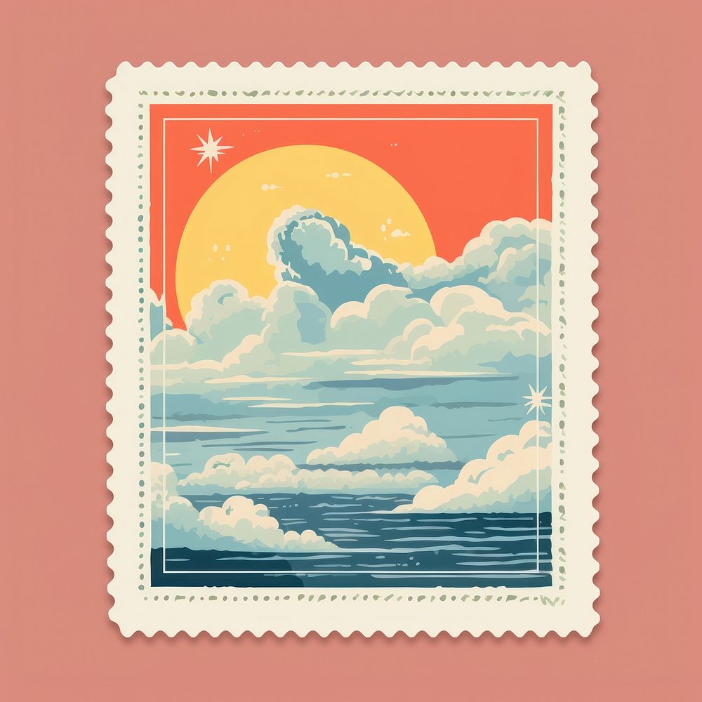 Sky with Risograph style shape postage stamp tranquility.