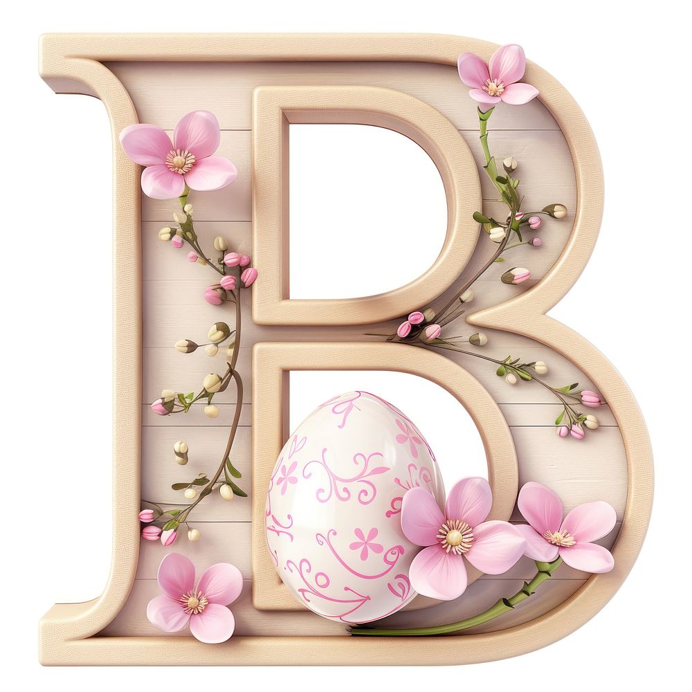 Easter letter B text egg white background.