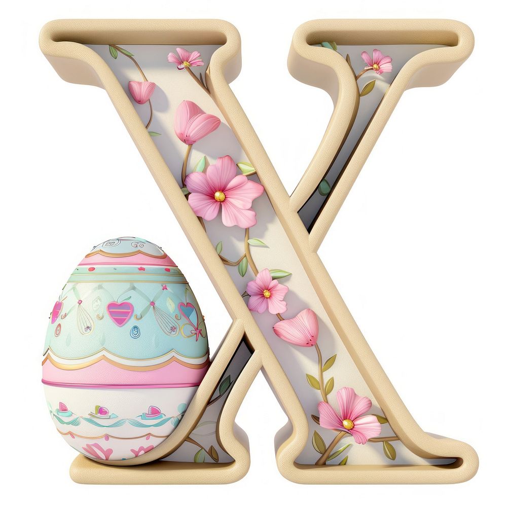 Easter letter X egg easter white background.
